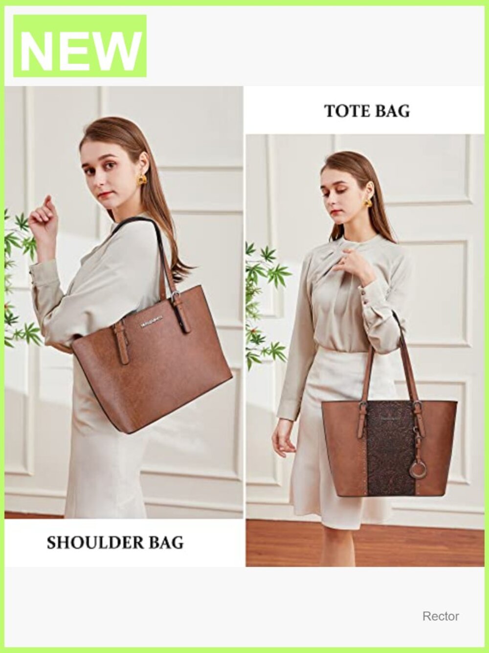 Embossed Vegan Leather Tote Bag Set with Adjustable Strap - Laptop Ready - Picture 2 of 7